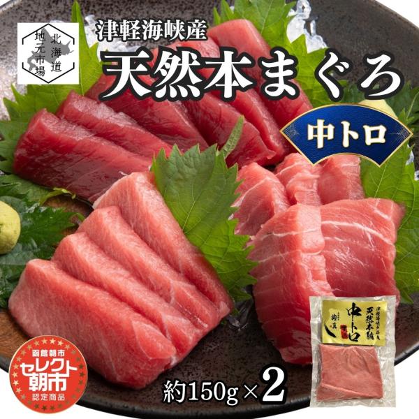 函館朝市 天然本まぐろ 中トロ 2柵 (150g/柵) 津軽海峡産 セレクト朝市 戸井産 刺身 マグロ 本鮪 真空パック 生食 北海道 贈り物 お取り寄せ ギフト お歳暮