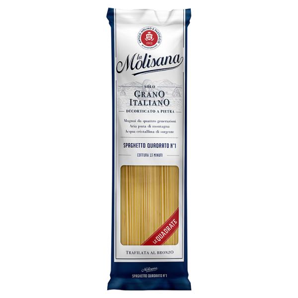 ブロンズで成型された太いスパゲッティ。食べ応えのあるしっかりした食感です。ラ・モリサーナ社はイタリア全土のパスタメーカーの中でも生産量が非常に多く、5本の指に入る販売シェアを誇ります。 内容量：500g名称：スパゲッティ原材料：デュラム小麦...