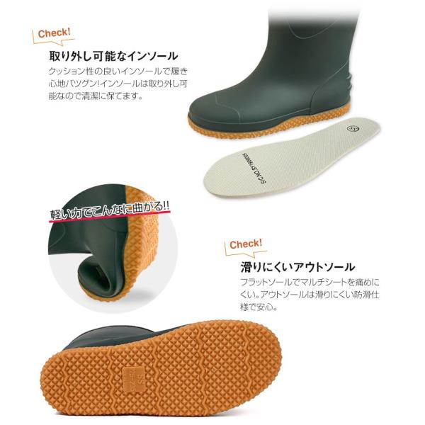 長靴 レディース 農作業 作業用 軽量 フード付き ロング ガーデニングブーツ おしゃれ 防水 滑りにくい 5004 防滑 ワインレッド レインブーツ 軽い 赤 カーキ お得セット