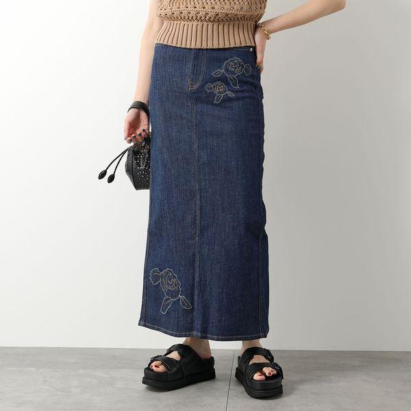 GANNI ガニー デニムスカート J1440 6768 レディース フラワーステッチ  
