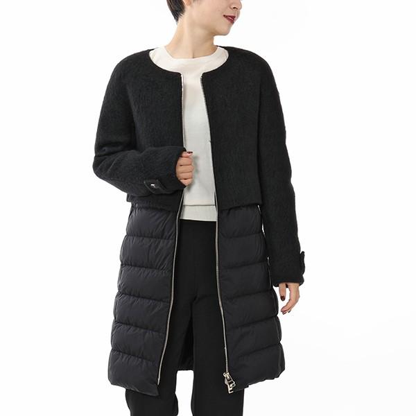 Herno ヘルノ Ca0275d ダウン切替 ウールコート ロング ノーカラーコート ネックウォーマー付き ダウンジャケット カラー9300 ブラック レディース インポートセレクト Musee 通販 Yahoo ショッピング