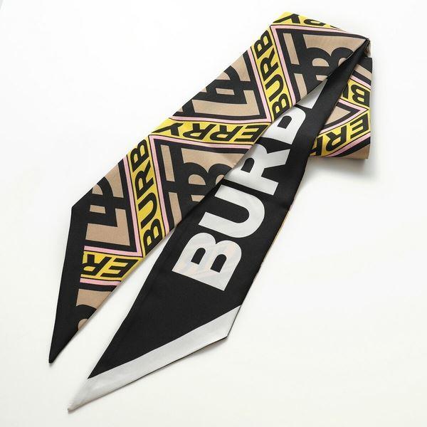 BURBERRY バーバリー 8024573 ロゴ グラフィックプリント シルク スキニースカーフ リバーシブル A7610  CANARY-YELLOW レディース