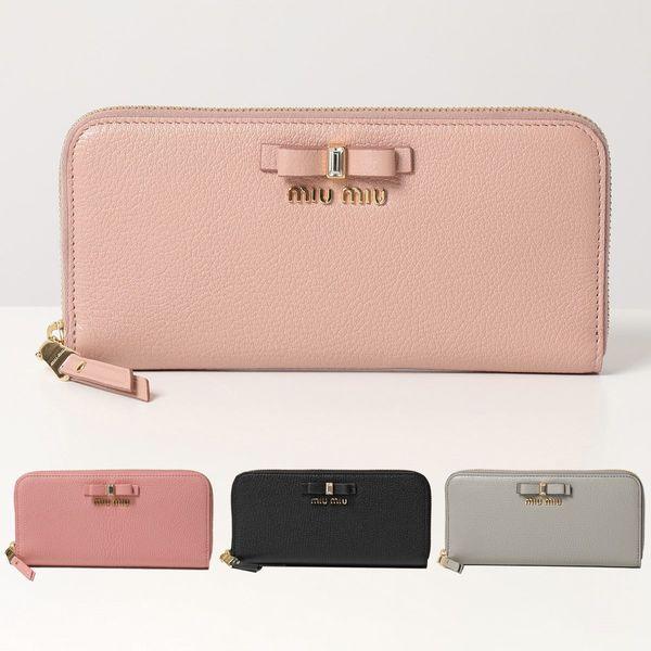 MIU MIU◇長財布/レザー/BLK/レディース/ML506/MADRAS FIOCCO/リボン