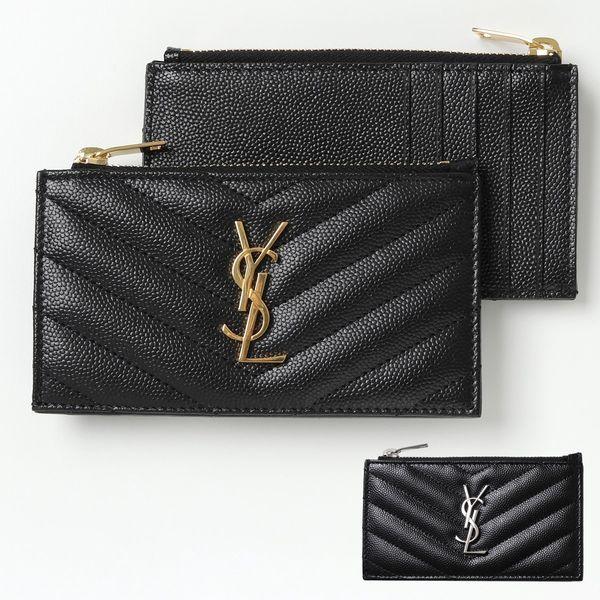 SAINT LAURENT サンローラン 607915 BOW01 1000 レザー カードケース フラグメントケース コインケース カサンドラロゴ 1000/NERO レディース