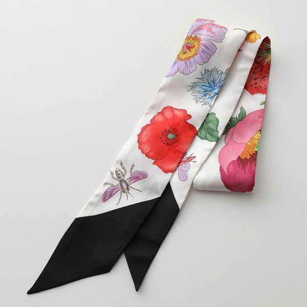 GUCCI グッチ 406206 3G001 シルクツイル フローラ プリント ネックボウ フラワー スカーフ ツイリー 9060 レディース