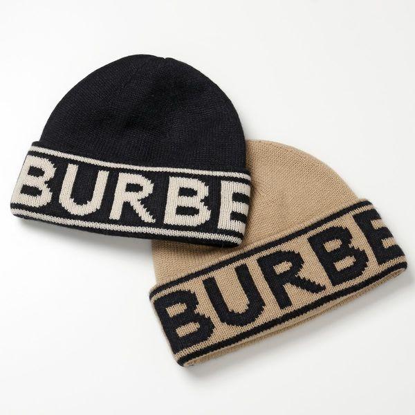BURBERRY バーバリー ニット帽 メンズ カラー2色 8023982 8023983 カシミヤ リブ ジャガード ロゴ ニットキャップ 帽子  ビーニー