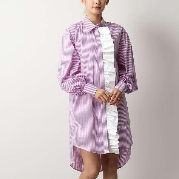 MSGM エムエスジーエム 3041 MDA02Y ストライプ フリル シャツ  