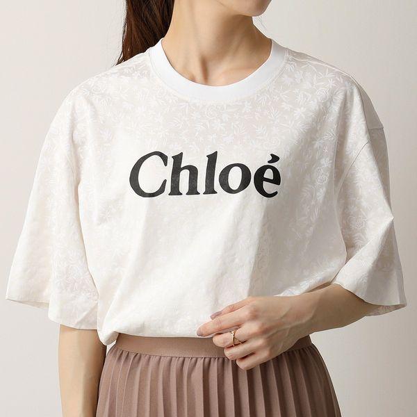 Chloe クロエ CHC21SJH83183 オーガニックコットンジャージー ロゴT 半袖 Tシャツ カットソー クルーネック フラワー 花柄  101/White レディース