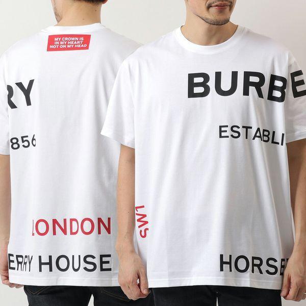 BURBERRY バーバリー Tシャツ 半袖  メンズ ホースフェリープリント コットン オーバーサイズ カットソー ロゴ クルーネック  WHITE