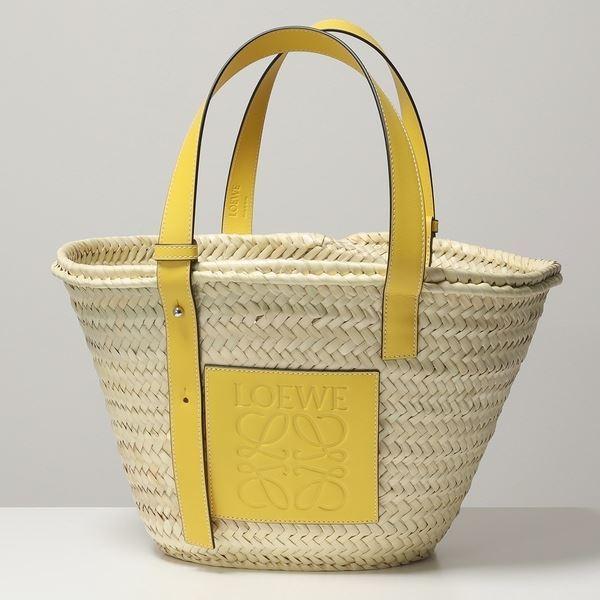 LOEWE ロエベ 327.02.S92 BASKET BAG バスケットバッグ ラフィア×レザー カゴバッグ かご 鞄 8100/YELLOW レディース