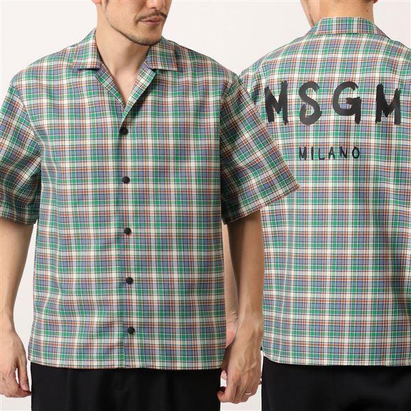 MSGM エムエスジーエム 3040ME11X シャツ 半袖 開襟シャツ スナップボタン チェック ロゴ 36 メンズ