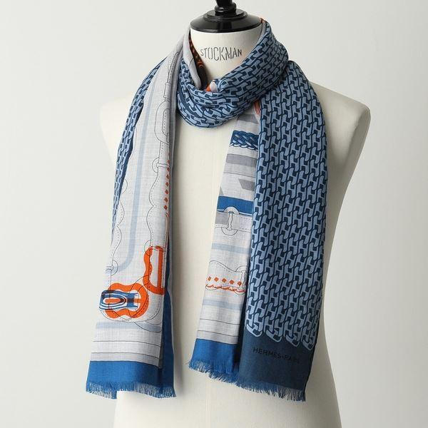 HERMES エルメス 693397T ECHARPE CACHEMIRE 180×63 シルク混カシミヤ ストール マフラー ケース付き  16/BLEU-PETROLE-COLVERT レディース メンズ