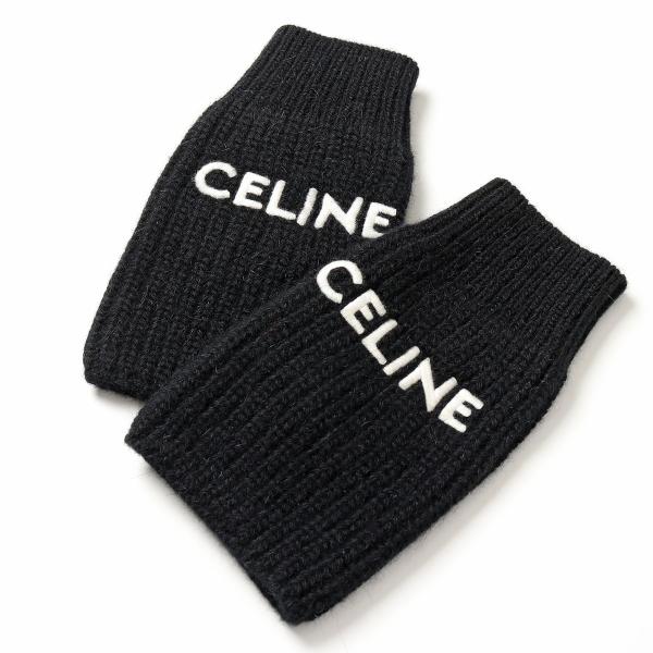 CELINE セリーヌ 2A98R734L.38NO ウール ミトン 手袋 ロゴ刺繍 ニット グローブ メンズ