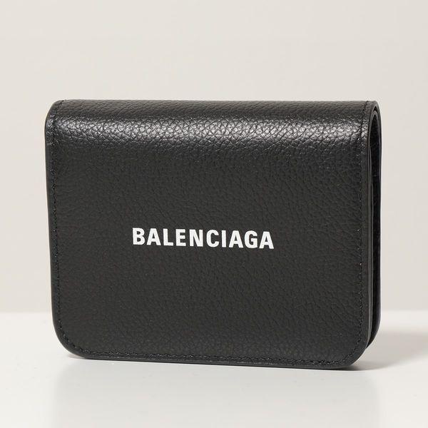 BALENCIAGA バレンシアガ 二つ折り財布 レディース 655624 1IZIM 1090/BLACK-LWHITE レザー ロゴ ミニ財布