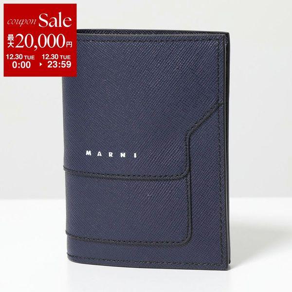 【未使用・付属品付き】MARNI 二つ折り財布 ネイビー/ホワイト MARNI（マルニ） 二つ折り財布 PFMI0046U0 LV520 メンズ レディース