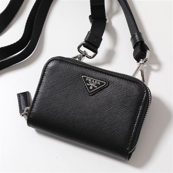 PRADA プラダ カードケース 2MR021 QHH メンズ サフィアーノレザー ショルダーストラップ付き ミニ財布 ロゴ コインケース F0002/NERO PRADA プラダ カードケース 2MR021 QHH メンズ サフィアーノレザー ショルダーストラップ付き ミニ財布 ロゴ コインケース F0002/NERO