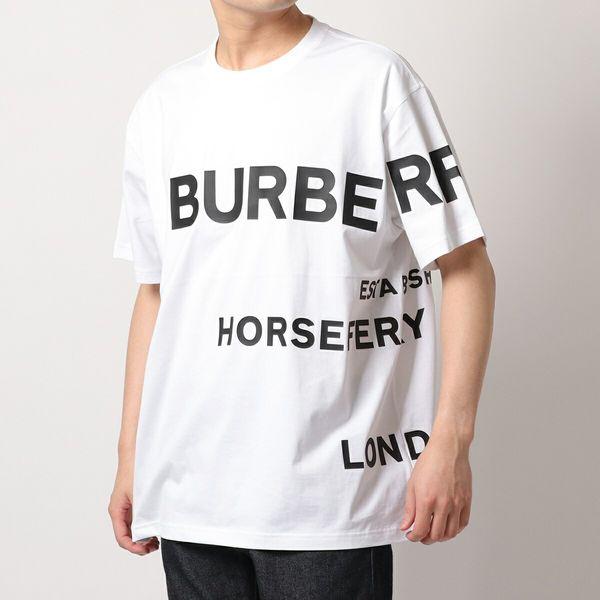 BURBERRY バーバリー Tシャツ HARLFORD 8040691 メンズ クルーネック 半袖 カットソー ホースフェリープリント ロゴ  オーバーサイズ A1464/WHITE