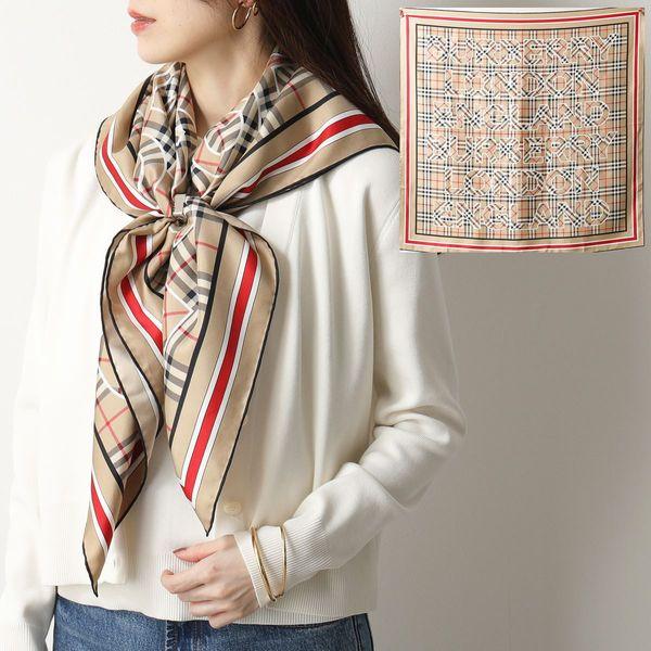 BURBERRY バーバリー ストール 8039564 レディース 90×90 シルク スクエア スカーフ ヴィンテージチェック ロゴプリント  A7026/ARCHIVE-BEIGE