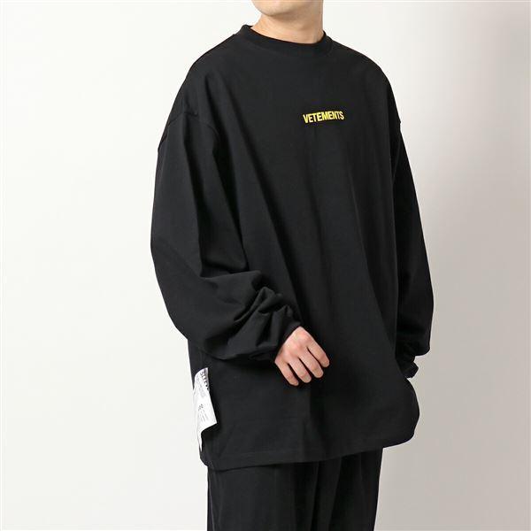 VETEMENTS ヴェトモン カットソー UE52TR280X メンズ クルーネック 長袖Tシャツ ロンT オーバーサイズ ロゴ 刺繍  Black-NeonYellow