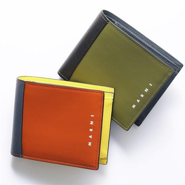 MARNI マルニ 二つ折り財布 PFMI0003Q3 LV520 メンズ バイカラーレザー スモール ミニ財布 小銭入れあり カラー2色