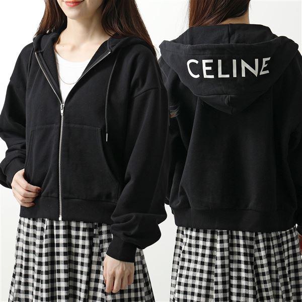 CELINE セリーヌ パーカー 2Y535052H.38AW レディース フード クロップド スウェット ジップアップ ロゴ プリント