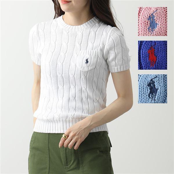 POLO Ralph Lauren ポロ ラルフローレン ニット 211743311 レディース 半袖 ケーブルニット セーター ポニー 刺繍  クルーネック コットン カラー4色