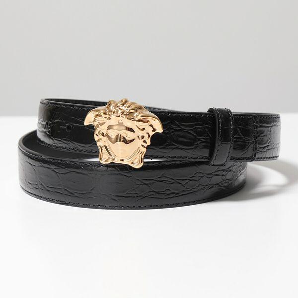 クロコダイル型押し ブラックレザーベルトヴェルサーチ
