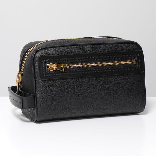 TOM FORD トムフォード セカンドバッグ Y0301T LCL213 メンズ ソフトレザー ハンドル付き ポーチバッグ ロゴ 鞄  U9000/BLACK