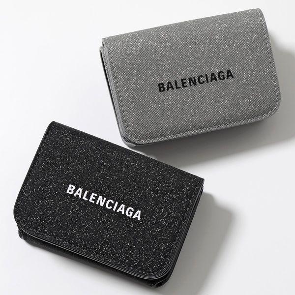 BALENCIAGA バレンシアガ 三つ折り財布 CASH MINI キャッシュ ミニ 593813 2102O レディース ミニ財布 ロゴ ラメ  グリッター カラー2色