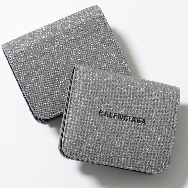 BALENCIAGA バレンシアガ 二つ折り財布 CASH 594216 2102O レディース ラメ グリッター ミニ財布 ロゴ 1501/GREY