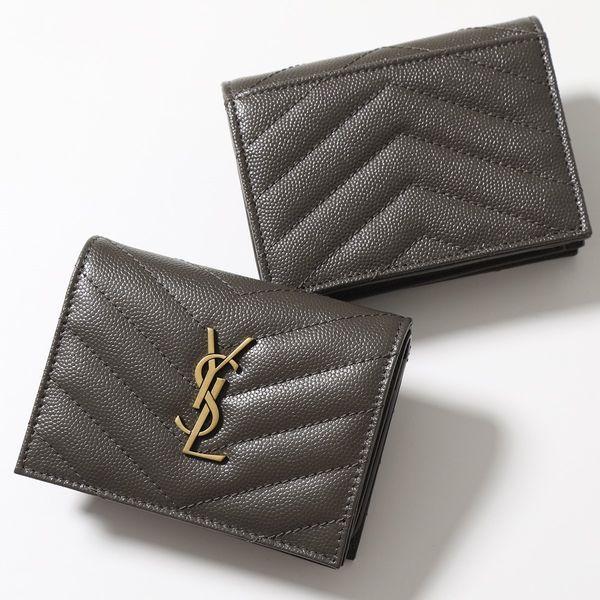 SAINT LAURENT サンローラン 二つ折り財布  BOWA7 レディース モノグラム ウォレット カサンドラロゴ キルティング  ミニ財布 レザー /PEBBLE