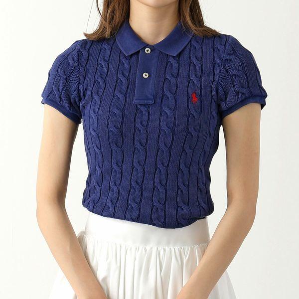 Polo Ralph Lauren ポロ ラルフローレン ポロシャツ 211794596 レディース ケーブルニット スキニーフィット ポニー刺繍  コットン 半袖 011/BLUE