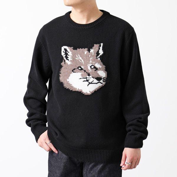 MAISON KITSUNE メゾンキツネ セーター BIG FOX HEAD PULLOVER HM00509KT1016 メンズ ニット 長袖  ウール クルーネック BLACK