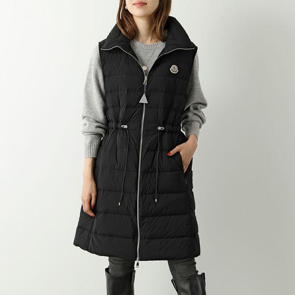 MONCLER モンクレール ロングダウンベスト LANDE ランデ 1A000 94 53513 レディース ジレ スタンドカラー アイコンパッチ  ロゴ 999/BLACK