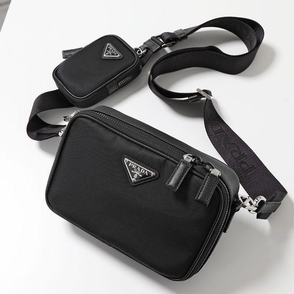 PRADA プラダ ショルダーバッグ ブリック 2VH070 2DMH メンズ クロスボディバッグ Re-Nylon サフィアーノレザー ロゴ 鞄  F0002/NERO