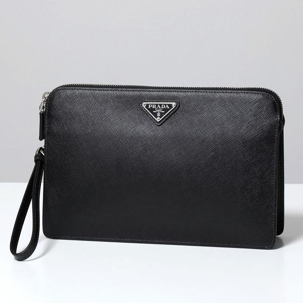 PRADA プラダ クラッチバッグ 2VF056 OOO 9Z2 メンズ セカンドバッグ リストレット付き サフィアーノレザー トライアングルロゴ 鞄  F0002/NERO