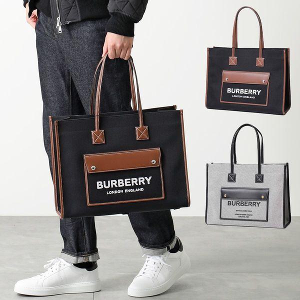 BURBERRY バーバリー トートバッグ FREYA TOTE 8055747 8044128 メンズ フレヤ ツートン ロゴ キャンバス×レザー  鞄 カラー2色