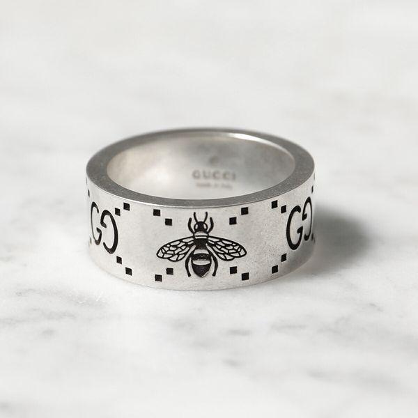 GUCCI グッチ リング GG＆Bee 728304 J8400 0728 メンズ エングレービング ワイド ビー ハチ 指輪 アクセサリー  silver925 シルバー