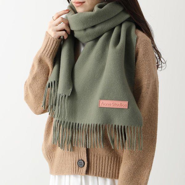 Acne Studios アクネストゥディオズ マフラー CA0215 FN-UX-SCAR000221 レディース 無地 ウール ラバーロゴ  スカーフ フリンジ Khaki-green