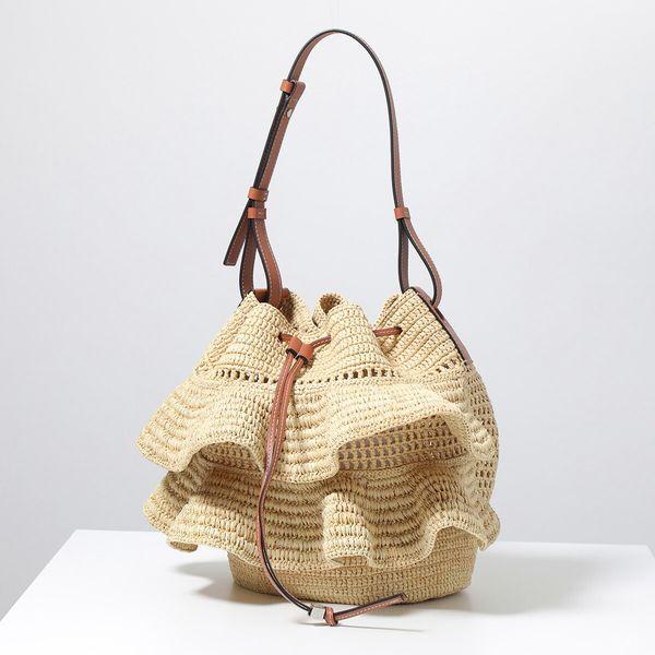 LOEWE ロエベ かごバッグ BALLOON RUFFLES バルーン フリル A710P83X02 レディース ハンドバッグ ラフィア×レザー  巾着 鞄 2435/NATURAL