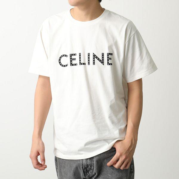 CELINE セリーヌ 半袖 Tシャツ 2X47F671Q.01OB メンズ ロゴ ロゴT スタープリント ラインストーン コットン クルーネック  オフホワイト