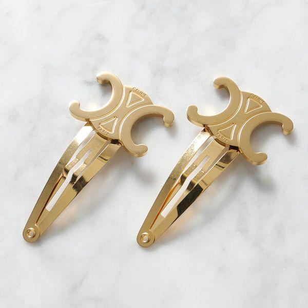 CELINE セリーヌ ヘアクリップ Snap Hair Clip 46Z656BSL.35OR レディース 【2点セット】トリオンフ  ヘアアクセサリー ヘアピン Gold