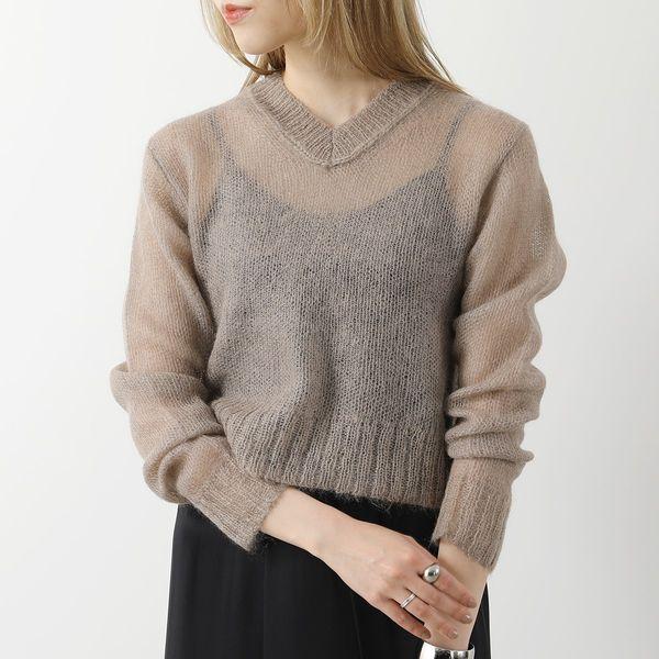 Acne Studios アクネストゥディオズ モヘア セーター A60417 FN-WN-KNIT000522 セミシアー オープンニット  クロップド Vネック 長袖 Light-taupe