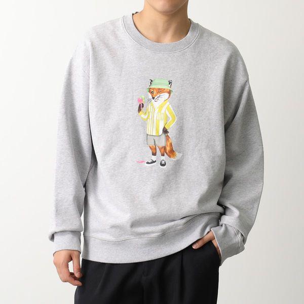 MAISON KITSUNE メゾンキツネ トレーナー DRESSED FOX COMFORT KM00331KM0001 メンズ スウェット 長袖  ロゴ刺繍 クルーネック H120/Light-Grey-Melange