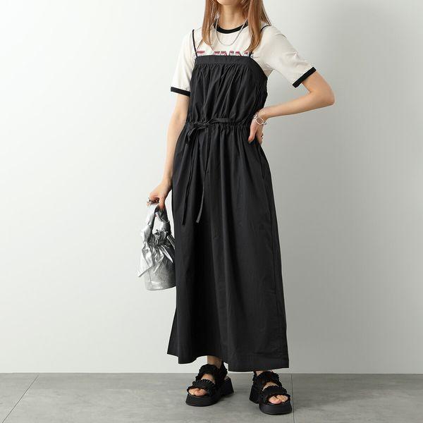 GANNI ガニー ワンピース Cotton Poplin Maxi Strap Dress F8070 6479 レディース キャミワンピ  キャミソール ドレス ギャザー ロング丈 99/Black