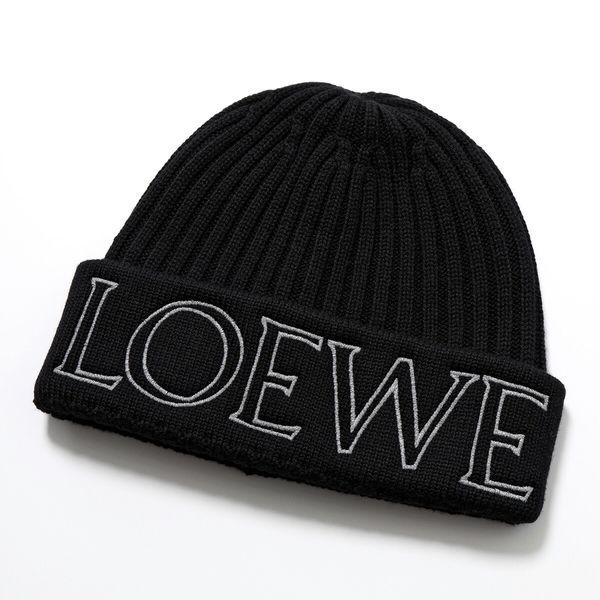 LOEWE ロエベ ニット帽 ウール ロゴ刺繍 ビーニー ニットキャップ 帽子