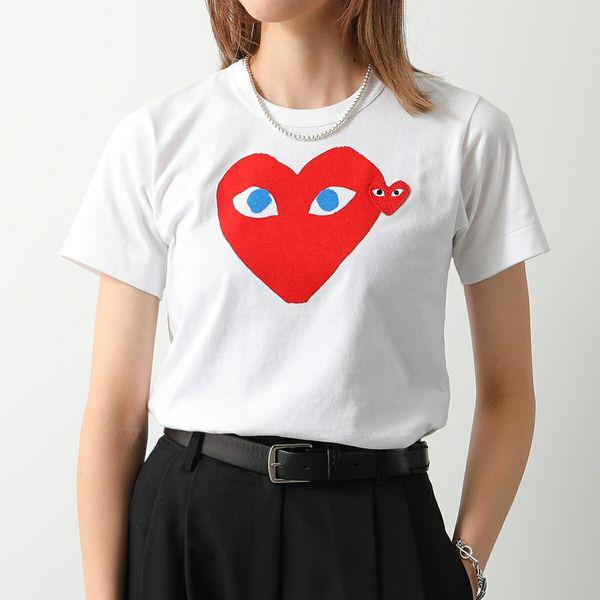 PLAY COMME des GARCONS プレイ コムデギャルソン Tシャツ AZ T085 051 レディース 半袖 カットソー ハート  刺繍パッチ クルーネック ホワイト