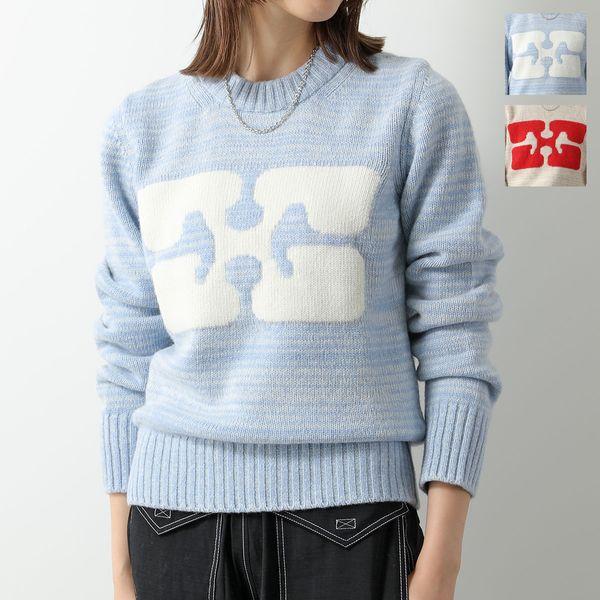 GANNI ガニー ニット Graphic O-neck Pullover Butterfly K1903 K1960 2562 レディース セーター  クルーネック プルオーバー ロゴ 長袖 カラー2色