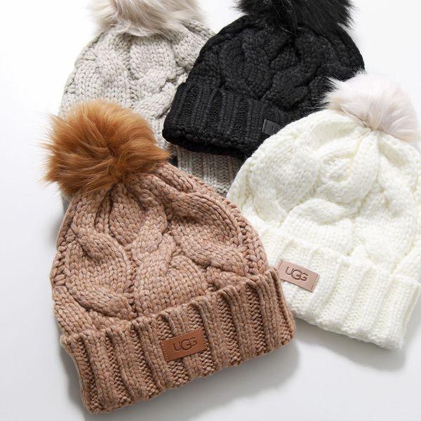 UGG アグ ニット帽 W CABLE BEANIE W POM ケーブル ビーニー W ポム 22589 レディース ポンポン ニットキャップ ロゴ  帽子 カラー4色