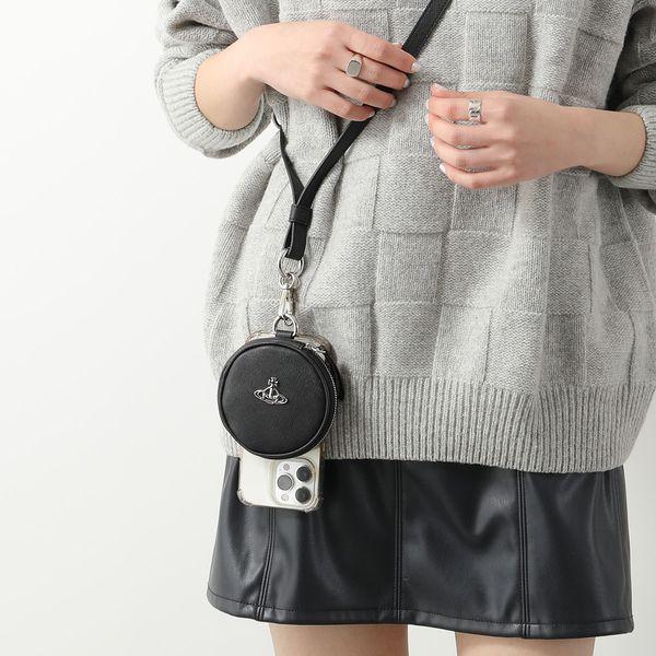 ヴィヴィアンウエストウッド　ブラックレザースマホショルダーバッグ ヴィヴィアンウエストウッドブラックレザー スマホショルダーバッグ